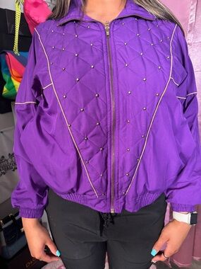 Women's Quilted Purple Zip-Front Jacket